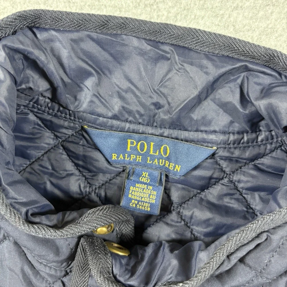 Polo Ralph Lauren Quilted Vest Girls XL 16 Navy Blue Barn Equestrian Snap Pocket